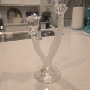 Mikasa Double Light Spring Tulip Floral Full Lead Crystal Frosted Candle Holder